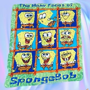 Many faces of Spomgebob fleece blanket